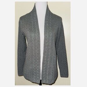 Gray Cable Knit Open Front Cardigan Sweater, Sz PS